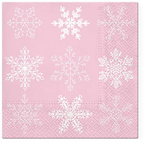 20 Servietten Große Schneekristalle auf rosa | Winter | Weihnachten 33x33cm von Servietten Weihnachten