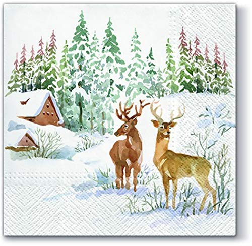 20 Servietten Hirsche in Schneelandschaft/Tiere / Winter/Weihnachten 33x33cm von Servietten Weihnachten