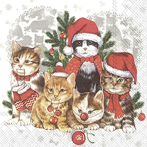 20 Servietten Katzen in Weihnachtsstimmung | Tiere | Winter | Weihnachten | Tischdeko 33x33cm von Servietten Weihnachten