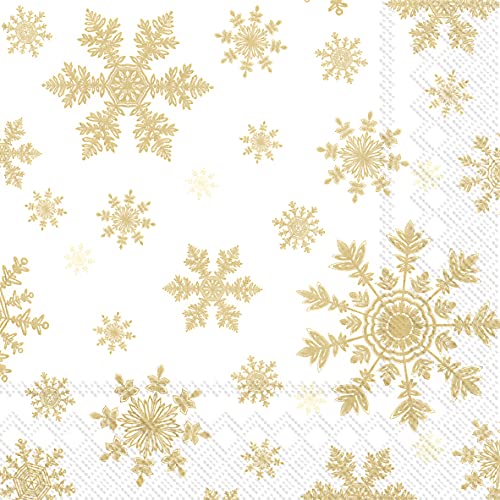 20 Servietten Schneeflocken gold auf weiß | Winter | Weihnachten | Tischdeko 33x33cm von Servietten Weihnachten