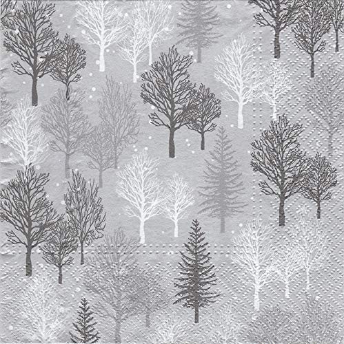 20 Servietten Silberner Wald | Bäume | Winter | Weihnachten | Tischdeko 33x33cm von Servietten Weihnachten