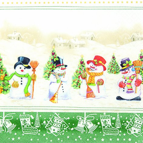 20 Servietten Snowman Meeting Verschiedenste Schneem?nner/Weihnachten/Schneemann 33x33cm von Servietten Weihnachten