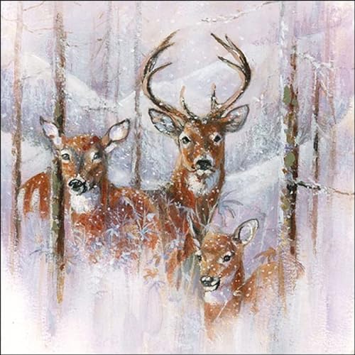 20 Servietten Verschneite Hirschfamilie | Reh | Winter | Weihnachten | Tischdeko 33x33cm von Servietten Weihnachten