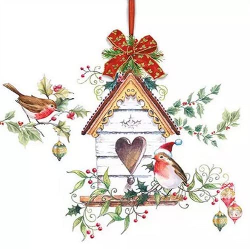 20 Servietten Weihnachtliches Vogelhaus | Vögel | Tiere | Winter | Weihnachten | Tischdeko 33x33cm von Servietten Weihnachten