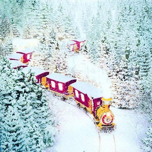 20 Servietten Zug im Winterwald als Tischdeko für den Winter und Weihnachten 33x33cm von Servietten Weihnachten