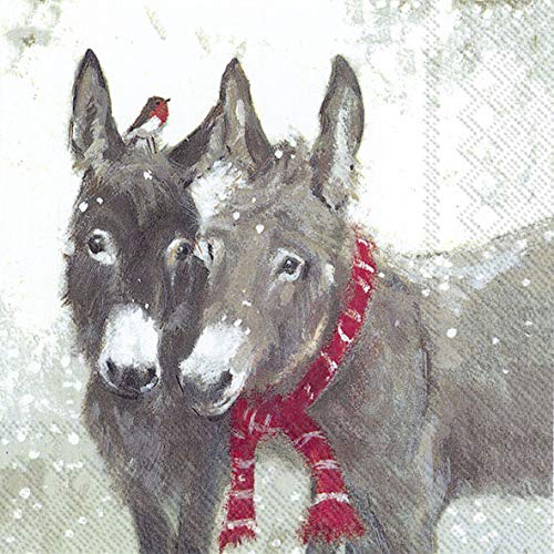 20 Servietten Zwei Esel zur Winterzeit | Winter | Weihnachten 33x33cm von Servietten Weihnachten