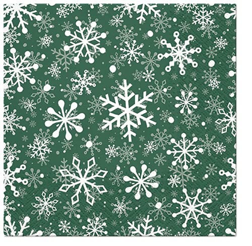Servietten Weihnachten 20 Servietten Weiße Schneeflocken auf grün | Winter | Weihnachten | Tischdeko 33x33cm von Servietten Weihnachten