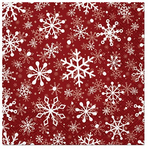 Servietten Weihnachten 20 Servietten Weiße Schneeflocken auf rot | Winter | Weihnachten | Tischdeko 33x33cm von Servietten Weihnachten