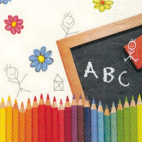 20 Servietten Einschulung Deko mit ABC und Buntstifte zur Einschulung Mädchen und Junge. Servietten Schulanfang mit Stifte, ABC für Schulkind Schuleinführung Tischdeko bunt 33x33cm von Serviettenshop