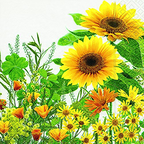 20 Servietten Gelbe Blumenwiese/Blumen/Sonnenblume/Garten 33x33cm von Serviettenshop