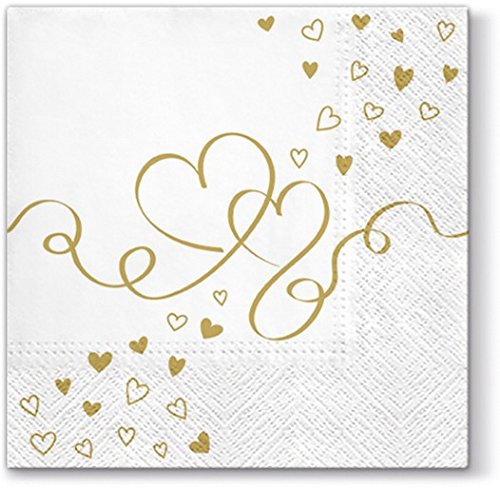 20 Servietten Goldene Herzen/Hochzeit/Liebe 33x33cm von Serviettenshop