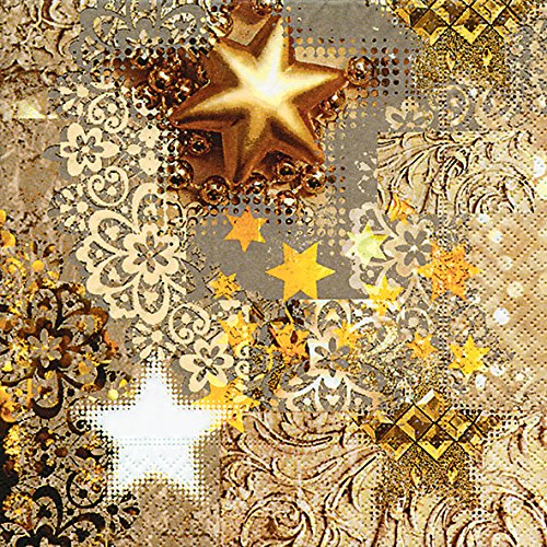 20 Servietten Goldrausch/Sterne/Weihnachten 33x33cm von Serviettenshop