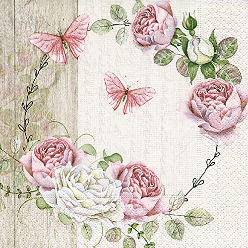 20 Servietten Schmetterlinge und Rosen pink Blumen Butterflys Sommer von Serviettenshop