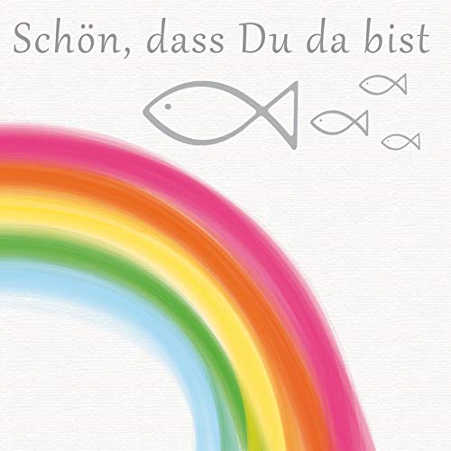 20 Servietten Schön dass du da bist mit Fische und Regenbogen bunt als Tischdeko zur Kommunion, Konfirmation und Taufe 33x33cm von Serviettenshop