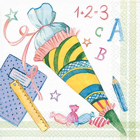 20 Servietten Einschulung Deko mit Schultüte zur Einschulung Junge und Mädchen. Servietten Schulanfang mit Schultüte, ABC + 1+2=3 für Schulkind zur Schuleinführung Tischdeko dezent 33x33cm von Serviettenshop