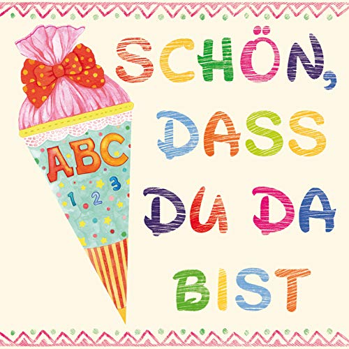 20 Servietten Schulanfang Mädchen rosa mit Spruch - Schön dass Du da bist - in beige und rosa. Tischdeko Einschulung Mädchen für Schuleinführung mit ABC 33x33cm von Serviettenshop