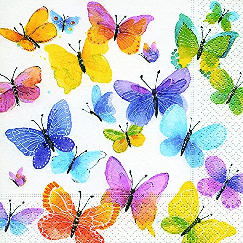 20 Servietten Überall bunte Schmetterlinge/Frühling/Sommer/Tiere 33x33cm von Serviettenshop