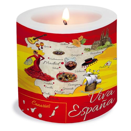 Kerze Spanien mit Landkarte als spanische Tischdeko. Kerze mit Motiv als originelle Tischdekoration für Feste, Feiern und Geburtstag Ø8 x Höhe 7,5cm von Serviettenshop