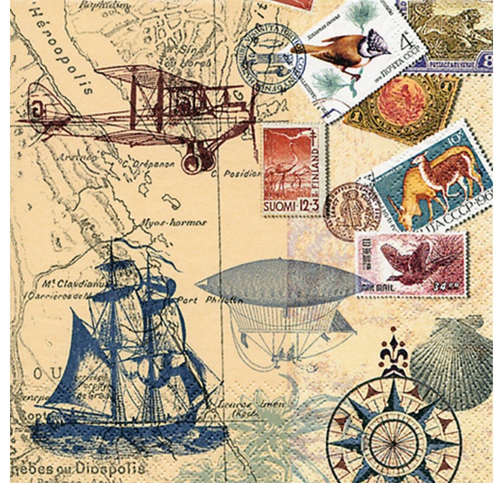 Serviettenshop Papierserviette 20 Servietten Around the world - Um die Welt 33x33cm, (20 St) von Serviettenshop