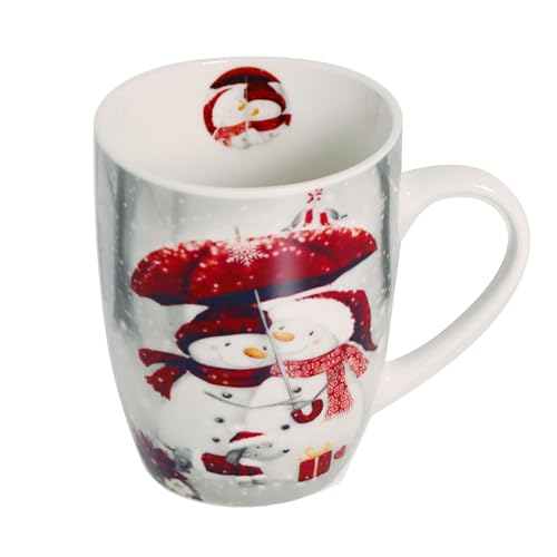 Tasse Weihnachten Schneemänner mit Regenschirme aus Porzellan. Motivtasse für den gedeckten Tisch und als Geschenk für Weihnachten 0,32L x H10,5cm von Serviettenshop