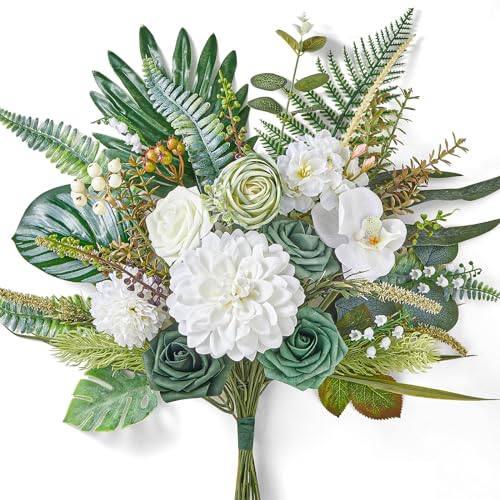 Serwalin 39 Pcs künstliche Blumen Blumensträuße, 48CM weiße Seidenblumen für Wedding Home Party Decorations, Silk Fake Floral Arrangements for DIY Table Centerpieces von Serwalin