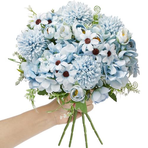 Serwalin 4 Bündel künstliche Blumen, Blaue Pfingstrose realistische Blume, Seide Hydrangea Bouquet Faux von Serwalin