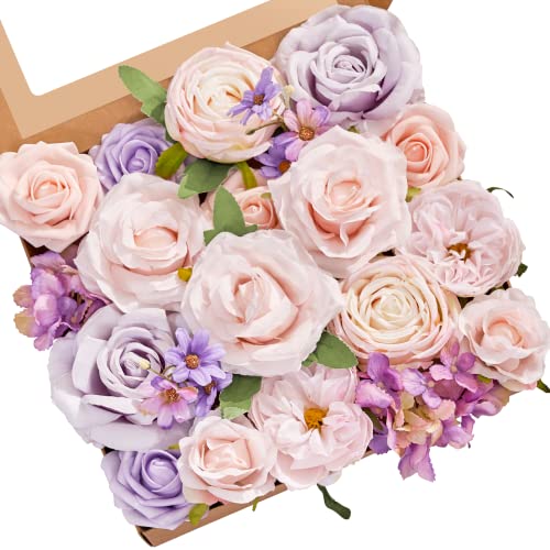 Serwalin Künstliche Blumen Fake Seidenblumen Combo Realistische gemischte Rosen Box für DIY Hochzeit Brautsträuße Mittelstücke Arrangements Faux Blumen mit Stielen Home Party Dekoration von Serwalin