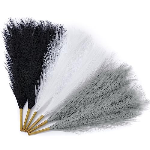 Serwalin Pampasgras Dekor Schwarz Pampas Dekor, 45cm 6pcs Faux Pampas Grass Modern Home Decor, Künstliches Pampasgras Weiß Grau Party Gothic Raumdekoration, Pampasgras Blumenstrauß Vase Filler von Serwalin