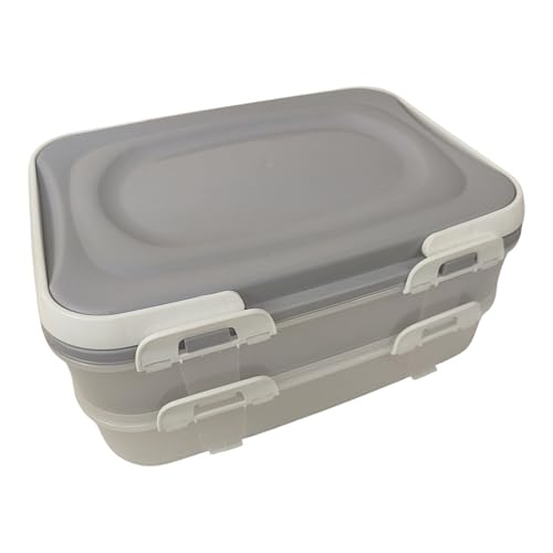 Sesua Aufbewahrungsbehälter Partycontainer 2 Etagen mit Tragegriffen Transportbox Lunchbox (grau) von Sesua