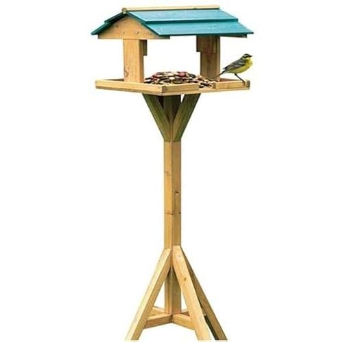Vogelfutterhaus aus Holz mit Ständer grün Vogelfutterstation Futterstation Vogelhaus von SESUA