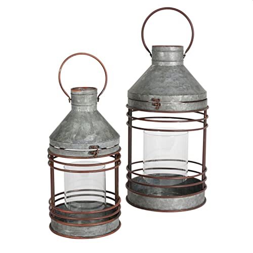 Zink Laternen 2er Set mit Glas Windlicht im Industrie-Look Outdoor von SESUA