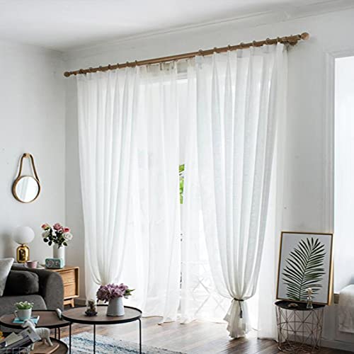 SetSailW Voile Vorhang Drapiert Durable Cross Linen Textured Look Transparente Voile Fenster Vorhänge mit Haken für Schlafzimmer Küche Wohnzimmer, 2 Stücke,White-2x2.7Mx2 von SetSailW