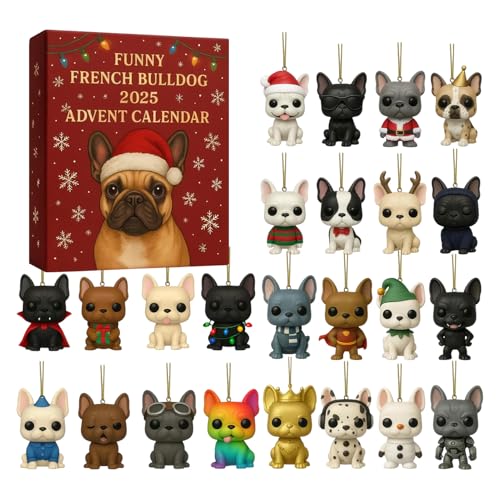 Lustiger Französischer Bulldoggen Adventskalender 2025, 2D Acryl Hund Hundeanhänger Weihnachts-Countdown Kalender, Lustiger Weihnachtsbaumschmuck für Hundeliebhaber Lustiger Französischer Bulldoggen Adventskalender 2025, 2D Acryl Hund Hundeanhänger Weihnachts-Countdown Kalender, Lustiger Weihnachtsbaumschmuck für Hundeliebhaber von Setauoo