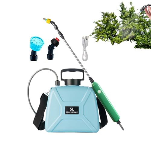 Setauoo Elektrische Pumpsprühgerät - 5L Elektrische Rückenspritze | 3 Sprühdüsen Bewässerungsgerät Mit Schultergurt Teleskopstange Für Rasen Pflanzen Pool Auto Reinigung Boden Gartenpflege von Setauoo
