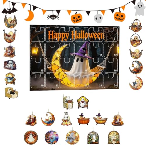 Setauoo Ghost Reading Ornament | 2D Acrylic Halloween Ghost Reading Book Ornaments Set - Charm Pendants 24 Day Countdown Calendar for Car Rearview Mirror Tree Window Door Wall Party Decor Adults Kids von Setauoo
