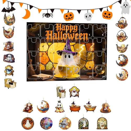 Setauoo Ghost Reading Ornament - Halloween 2D Acrylic Ghost Reading Book Ornament Set | Pendants for Door Window Tree Party Decor, 24 Days Of Holiday Countdown Calendar for Kids Adults von Setauoo