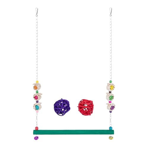 Setauoo Hühnerschaukel für Ställe mit Glocke – Hühnerstallspielzeug mit 2 Rattan-Kugeln, Papageienschaukel aus Holz zur Bereicherung, Ruhespiel, Henne Mynah Nymphensittiche, Finken, Hahn, Geflügel von Setauoo