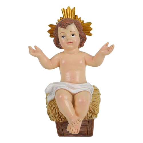 Setauoo Jesuskind Figur Mini Krippe - Desktop Krippenfigur Jesu Skulptur aus Resin - Weihnachtsdekoration Katholisch Schreinerarbeit Deko für Tisch Zuhause Büro Kirche Fest von Setauoo