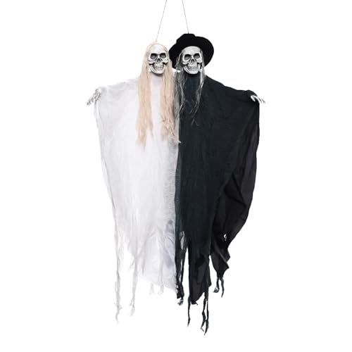 Setauoo Outdoor Halloween Paar-Deko | Und Bräutigam Deko Für Draußen - Paar Geisterfigur Mit Roten Augen Spukdekoration Für Tür Decke Balkon Terrasse Garten von Setauoo