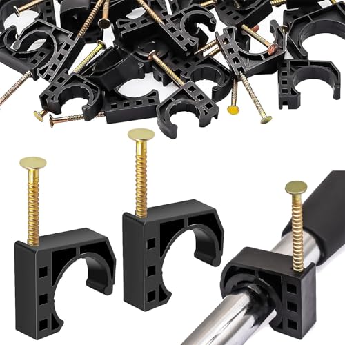 Setauoo Schelle J-Haken,50 Stück Rohrschelle Mit Nagel | Haushaltswerkzeuge Für Terrasse Einfahrt Garten Pool Hof Wand Weg Farm Trockner Hinterhof Boden Sport Außen von Setauoo