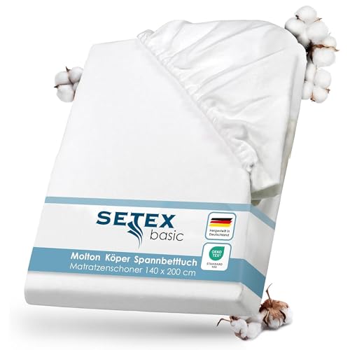 SETEX Molton Köper Matratzenschutz, 140 x 200 cm, Matratzenschoner aus 100 % Baumwolle, Basic, Weiß von SETEX