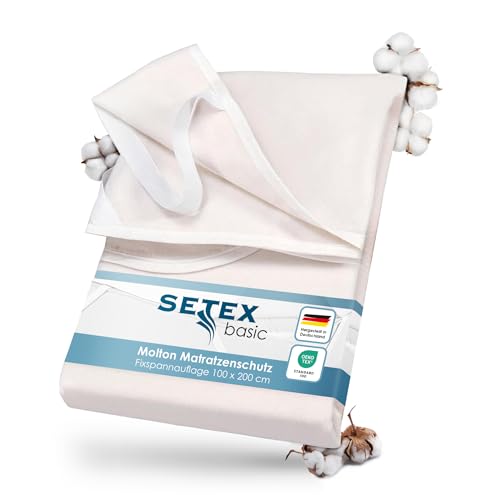 SETEX Molton Matratzenschutz, 100 x 200 cm, Eckgummis, 100 % Baumwolle, Spannbettlaken zum Schutz der Matratze, Basic, Naturfarben, Natur von SETEX