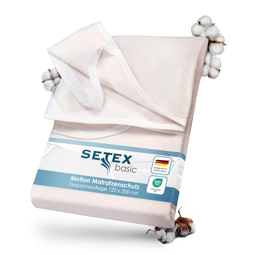 SETEX – Molton Matratzenschoner 120x200 naturfarben – Matratzenauflage für Bettmatratzen 15-22cm Höhe – Matratzenschutz Fixspannauflage mit Eckgummis – STANDARD 100 by OEKO-TEX geprüft & zertifiziert von SETEX