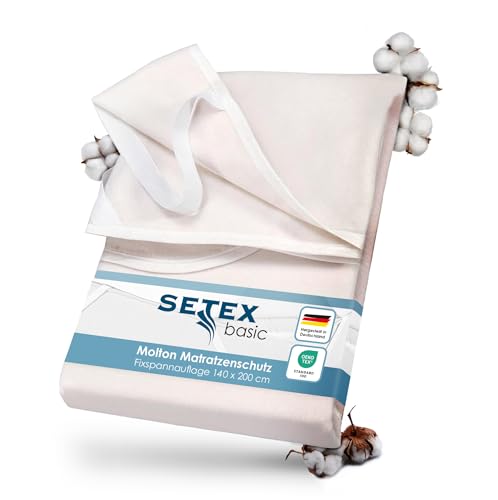 SETEX Molton Matratzenschutz, 140 x 200 cm, Eckgummis, Matratzenschoner aus 100 % Baumwolle, Basic, Naturfarben, Natur, Beige von SETEX