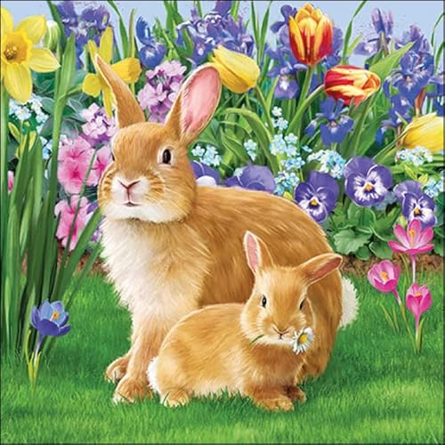 20 Servietten Hase zu Ostern auf Blumenwiese mit Setita Menükarte 33 x 33 von Setita