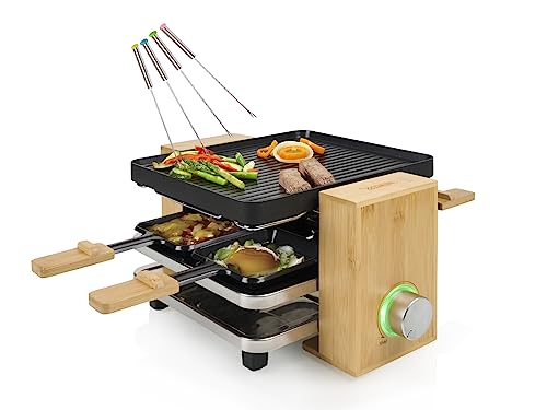 Raclette Holz für 2-4 Personen & Pfännchen Ablage, 21x23cm, 800Watt - mit 4 Teppangabeln von Setpoint