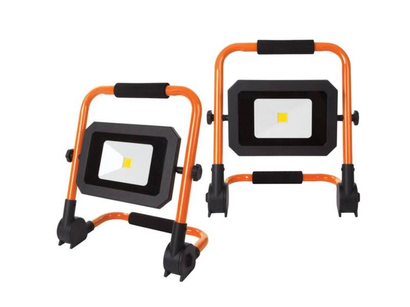 PEREL Baustrahler, LED fest integriert, Neutralweiß, 2er SET LED Arbeits-Leuchten Werkstatt-Lampen Handlampen IP 65 30 Watt von PEREL