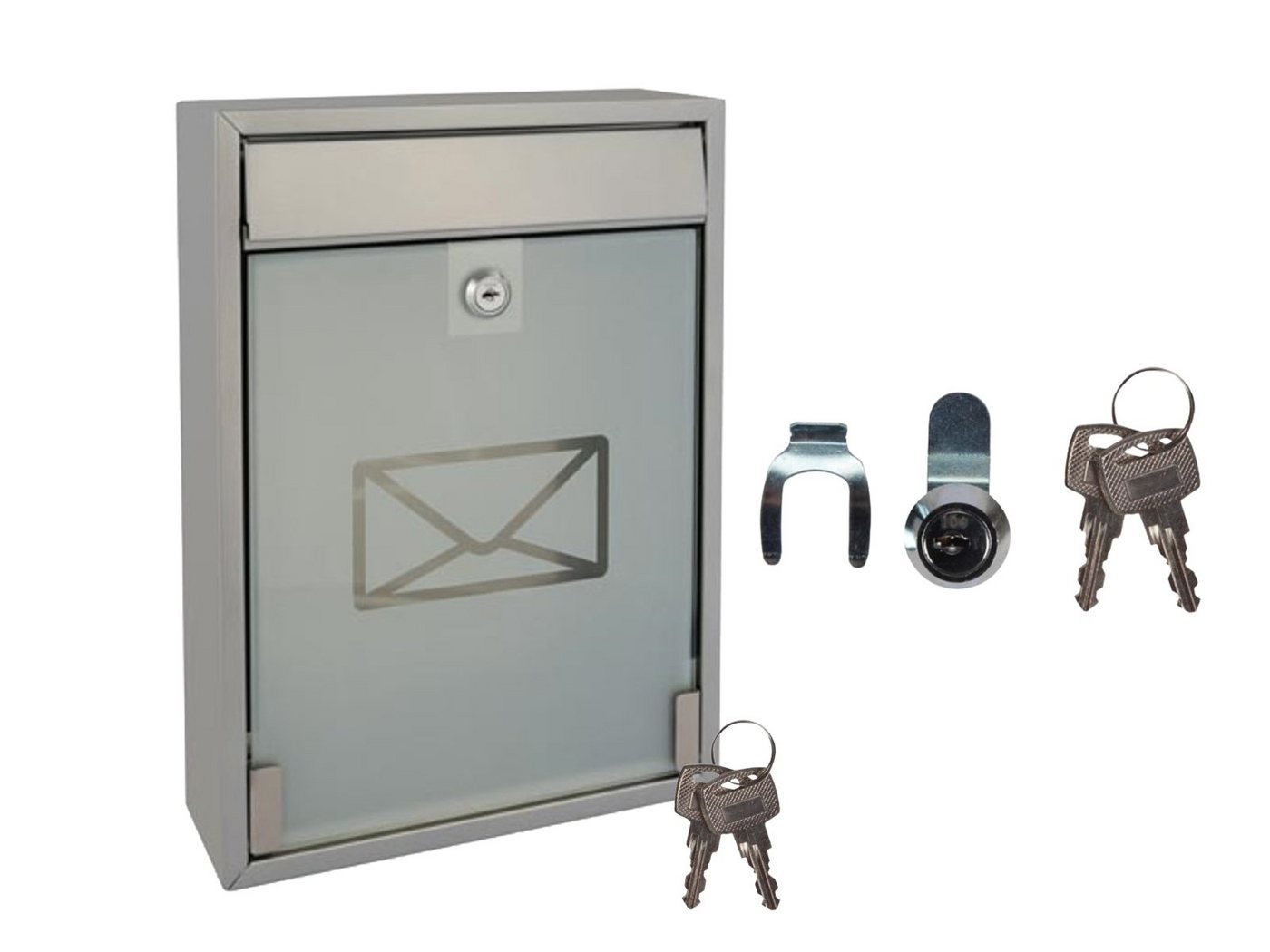Setpoint Briefkasten, Postkasten mit 2 Schlüsseln & satinierter Dekor Glastür - Sichtfenster von Setpoint