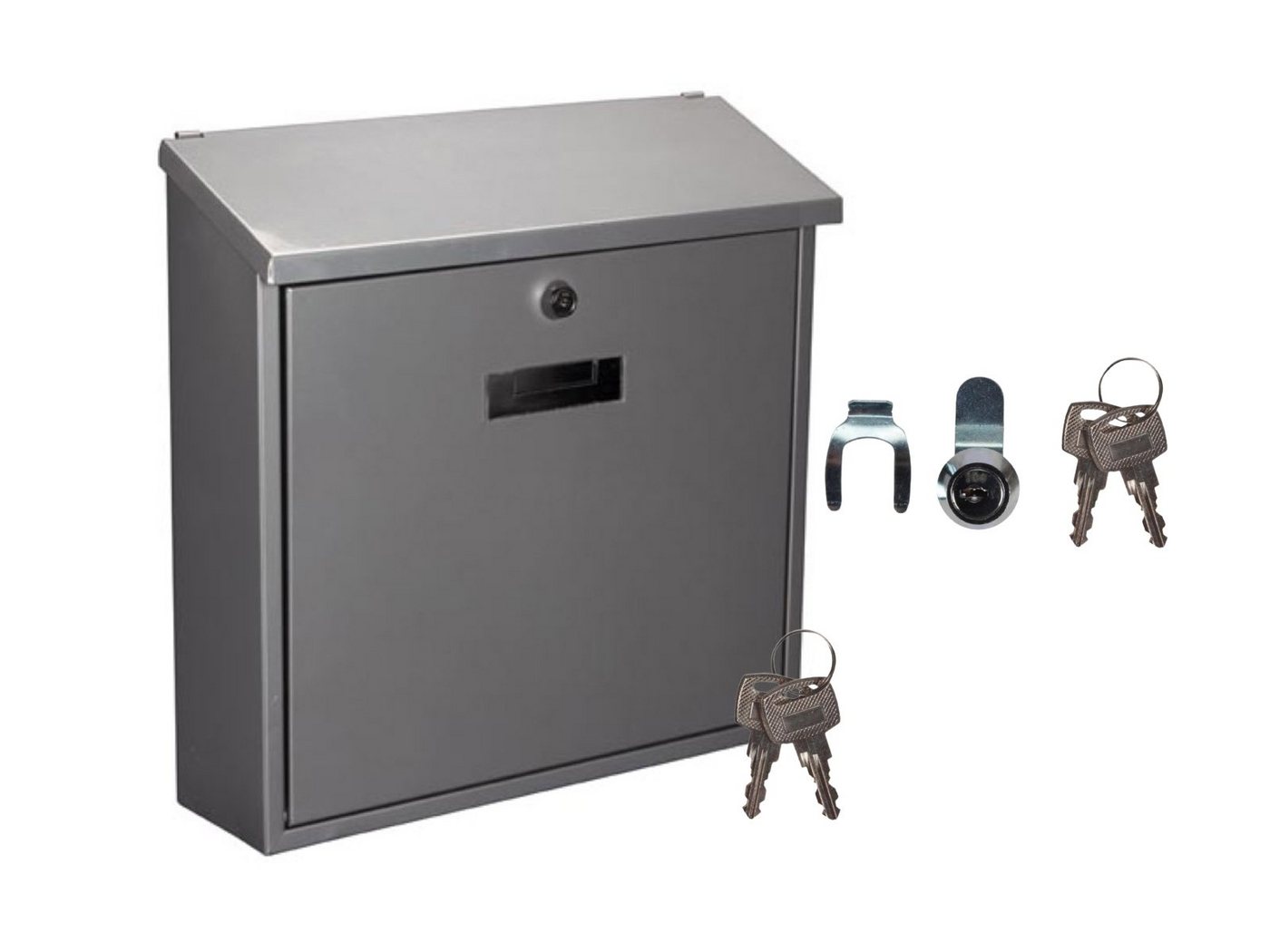 Setpoint Briefkasten, in Silber großer Stahl Post-Box Kasten mit Namensschild & 4 Schlüsseln von Setpoint