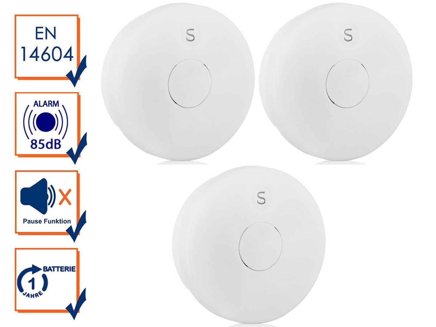 Setpoint Rauchmelder (3er Set Brandmelder mit wechselbarer 1 Jahres Batterie, Küche, Ø 10cm) von Setpoint